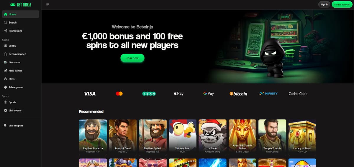 Als spezialisiertes casino ohne oasis setzt Betninja den Fokus klar auf hochwertige Live-Dealer-Spiele und ermöglicht dabei unkomplizierte Einzahlungen via Apple Pay und Google Pay.