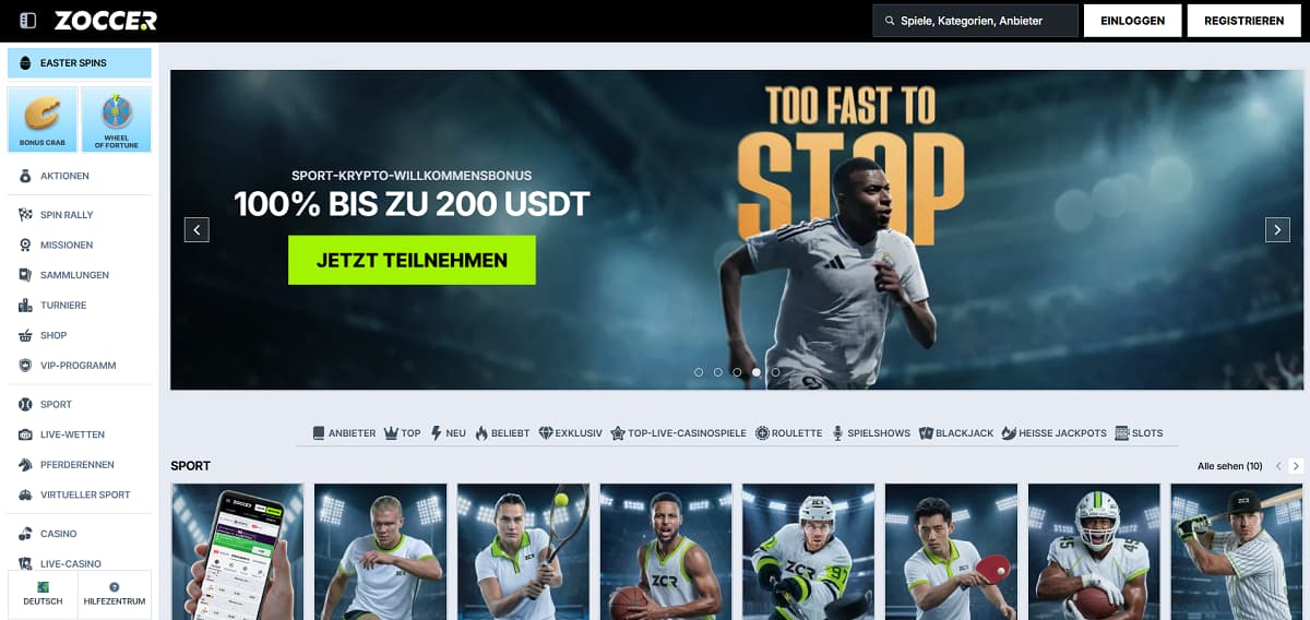 Zoccer ist ein vielseitiges casino ohne oasis, das über 8.650 Spiele und ein integriertes Sportsbook unter einem Dach vereint, ergänzt durch modernen Krypto-Support für maximale Freiheit.